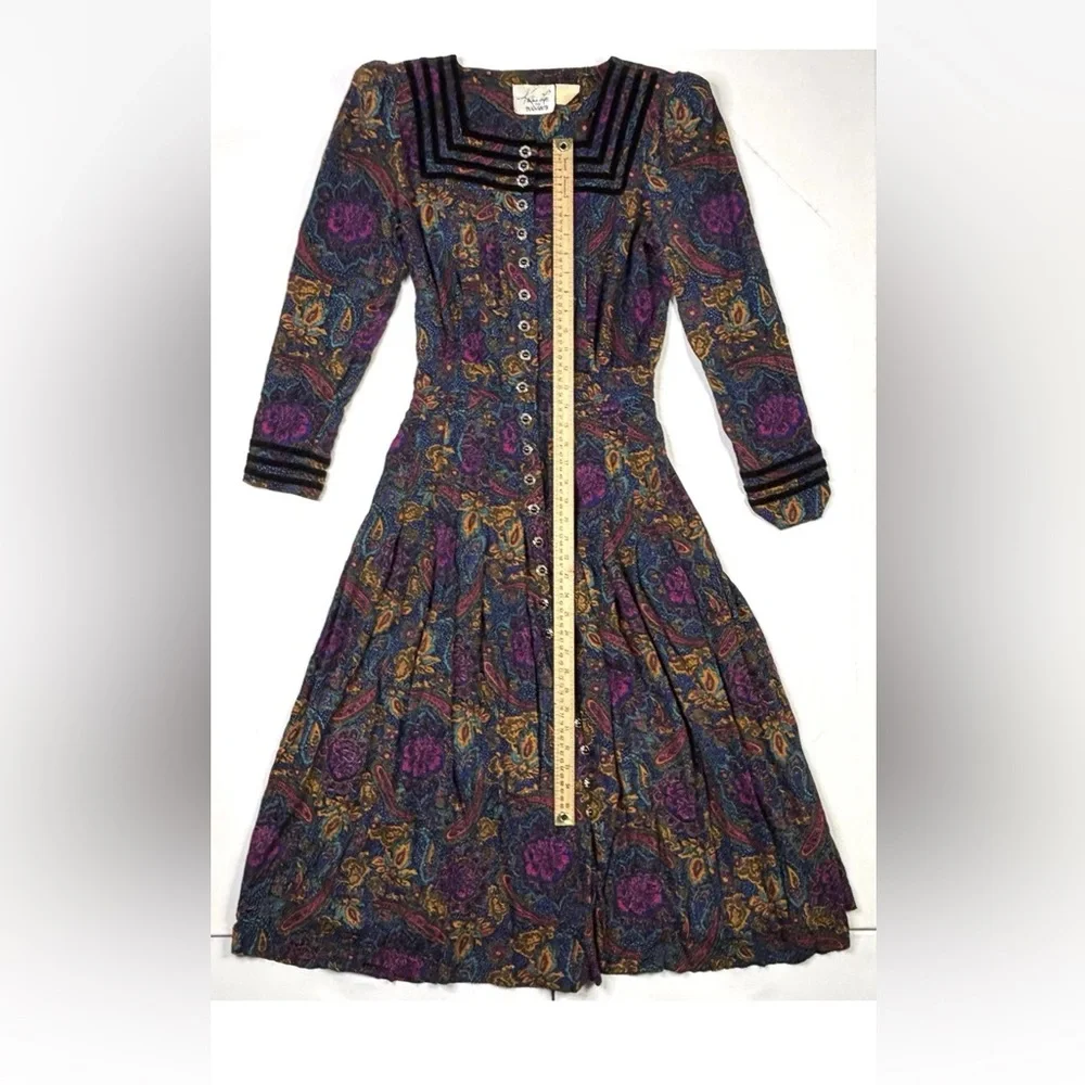 Kathie Lee For Plaza South Dress Women’s Medium (8-10) Vintage Button Paisley - Picture 5 of 10